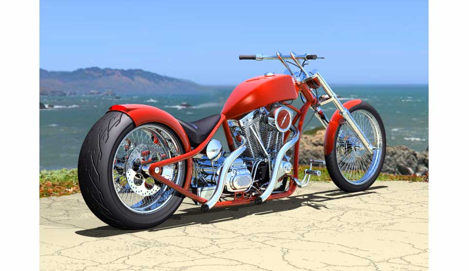 3D Harley Chopper "Shorty" at Sonoma Coast.