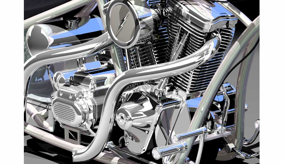 Detail of 3D Harley Chopper "White Knight".