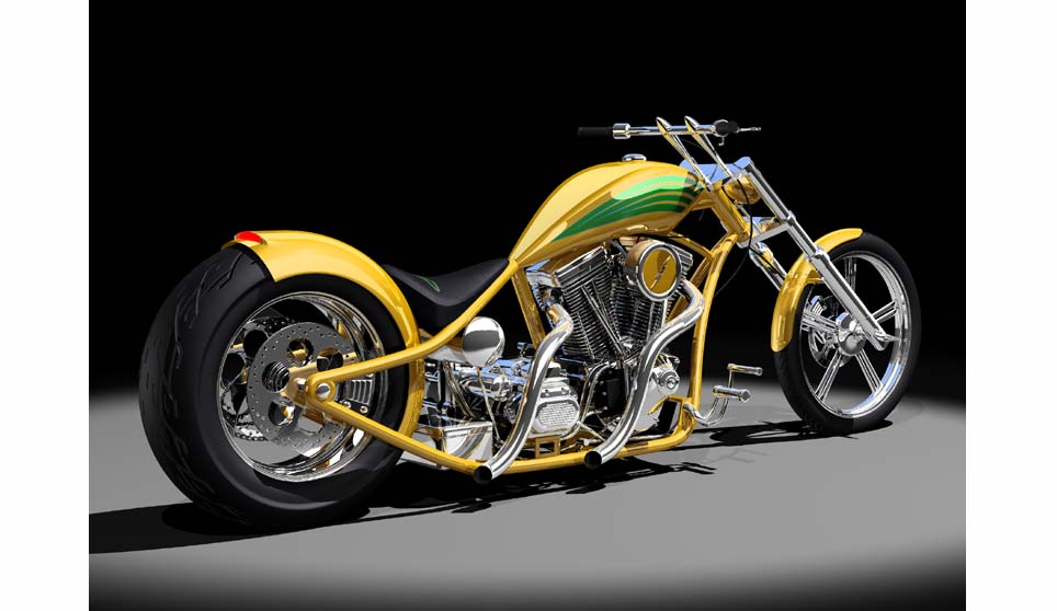 3D Harley Chopper In Yellow.