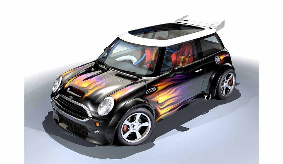 3D Mini Cooper S Racer With Custom Flame Paint.