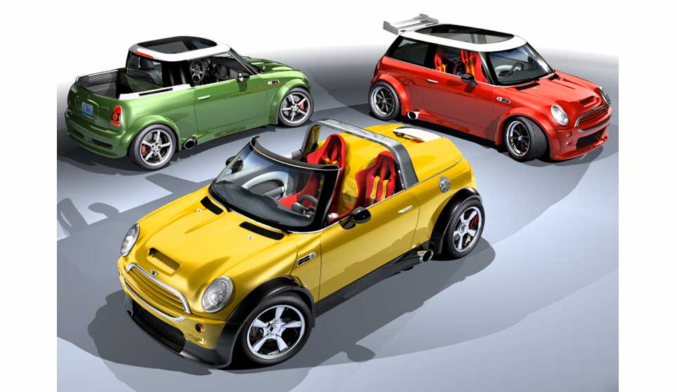 3D Mini Cooper S Racer, Beach Cruiser and Pickup Variations.