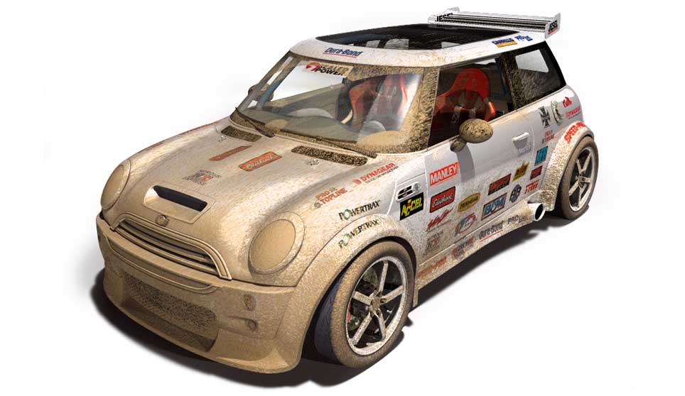 3D Mini Cooper S Racer, Rally Model With Mud.