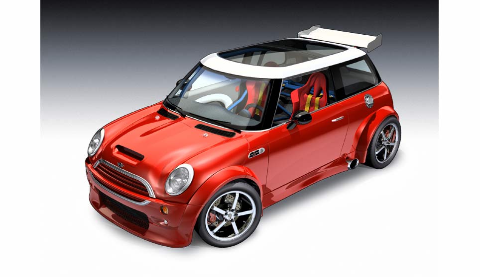 3D Mini Cooper S Racer With Red Paint.