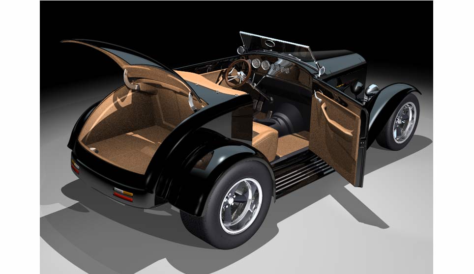 3D Hemi Roadster With Door and Trunk Open.