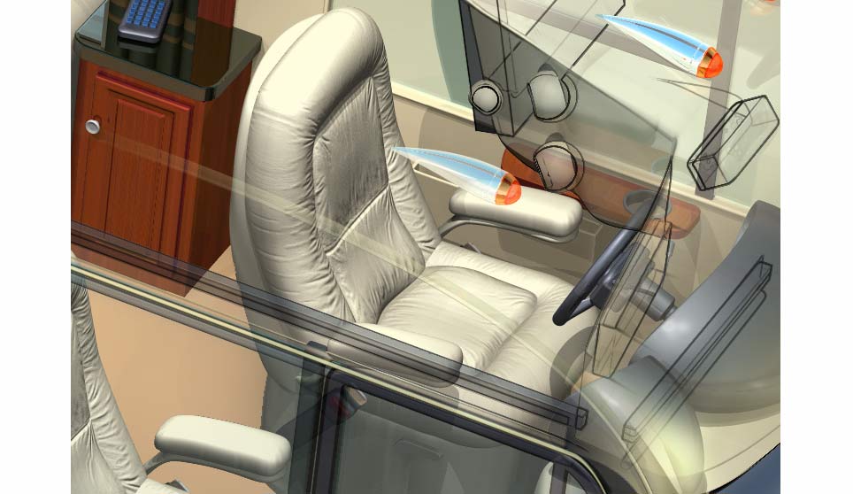 3D RV Motorhome Cutaway Interior Detail Driver's Cab.