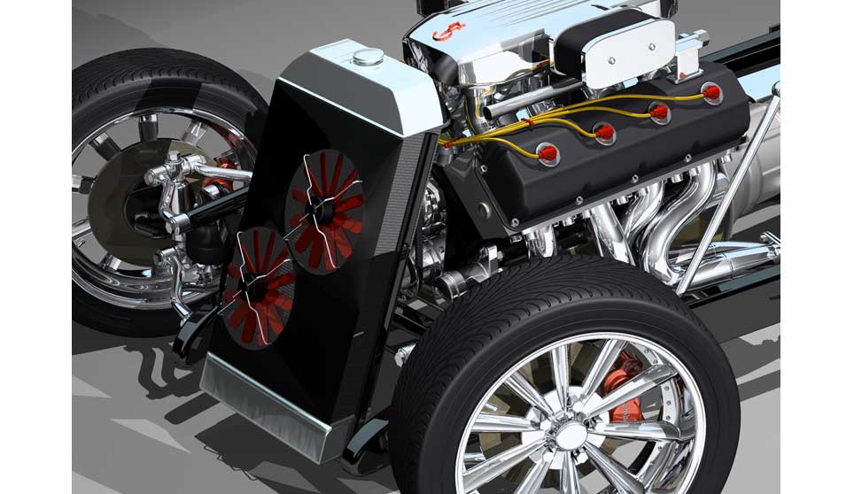 3D Custom Cutaway Woody Beach Cruiser Hemi Elephant Motor and Cooling System Detail.